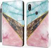 Voor Samsung Galaxy A40 Marmer Horizontale Flip TPU + PU lederen tas met houder & kaartsleuven & portemonnee & fotolijst & lanyard (blauw roze)