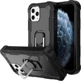 PC + rubberen 3-lagen schokbestendige beschermhoes met roterende houder voor iPhone 11 Pro (zwart)