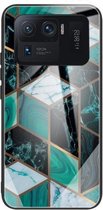 Voor Xiaomi Mi 11 Ultra Abstract Marble Pattern Glass beschermhoes (Rhombus Dark Green)