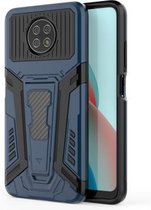 Voor Xiaomi Redmi Note 9 5G War Chariot Series Armor All-inclusive schokbestendige pc + TPU beschermhoes met onzichtbare houder (blauw)