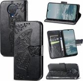 Voor Nokia 6.3 Vlinder Liefde Bloem Reliëf Horizontale Flip Lederen Case met Beugel / Kaartsleuf / Portemonnee / Lanyard (Zwart)