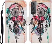 Voor Samsung Galaxy S21 FE Gekleurde Tekening Patroon Horizontale Flip PU Lederen Case met Houder & Kaartsleuven & Portemonnee & Lanyard (Windgong)