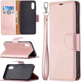 Voor Samsung Galaxy A02 Litchi Textuur Pure Kleur Horizontale Flip Leren Case met Houder & Kaartsleuven & Portemonnee & Lanyard (Rose Goud)