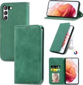 Voor Samsung Galaxy S21 FE Retro Skin Feel Business Magnetische Horizontale Flip Leren Case Met Houder & Kaartsleuven & Portemonnee & Fotolijst (Groen)