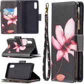 Voor Samsung Galaxy A02 Gekleurde Tekening Patroon Rits Horizontale Flip Lederen Case met Houder & Kaartsleuven & Portemonnee (Lotus)