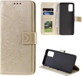 Voor Samsung Galaxy S20 FE Totem Bloem Reliëf Horizontale Flip TPU + PU Leren Case met Houder & Kaartsleuven & Portemonnee (Goud)