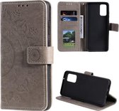 Voor Samsung Galaxy Note20 Totem Bloem Reliëf Horizontale Flip TPU + PU lederen tas met houder & kaartsleuven & portemonnee (grijs)