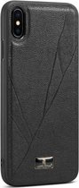 Fierre Shann Leather Texture Phone Back Cover Case voor iPhone XR (Ox Tendon Black)