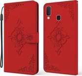 Voor Samsung Galaxy A20 / A30 Reliëf Fortune Bloempatroon Horizontale Flip Leren Case met Houder & Kaartsleuf & Portemonnee & Lanyard (Rood)
