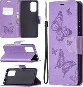 Voor Geschikt voor Xiaomi Redmi Note 10 Pro Twee vlinders Embossing patroon Horizontale flip lederen tas met houder & kaartsleuf & portemonnee & lanyard (paars)
