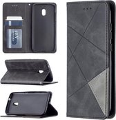 Voor Nokia C1 Plus Rhombus Texture Horizontale Flip Magnetische Leren Case met Houder & Kaartsleuven (Zwart)