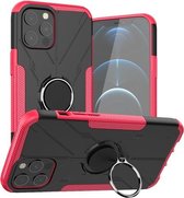 Machine Armor Bear Shockproof PC + TPU beschermhoes met ringhouder voor iPhone 12 Pro Max (Rose Red)