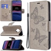 Voor Nokia G20 Embossing Twee Vlinders Patroon Horizontale Flip PU Lederen Case met Houder & Kaartsleuf & Portemonnee & Lanyard (Grijs)