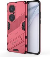 Voor Huawei P50 Pro Punk Armor 2 in 1 PC + TPU schokbestendig hoesje met onzichtbare houder (lichtrood)