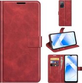 Voor OPPO A55 5G Retro kalfspatroon gesp Horizontale flip lederen tas met houder & kaartsleuven en portemonnee (rood)