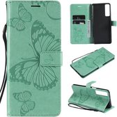 Voor LG Stylo 7 5G / 4G Pressed Printing Butterfly Pattern Horizontale Flip PU Leather Case met houder & kaartsleuven & portemonnee & Lanyard (groen)