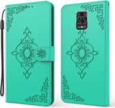 Voor Xiaomi Redmi Note 9 Pro Reliëf Fortuin Bloem Patroon Horizontale Flip Leren Case met Houder & Kaartsleuf & Portemonnee & Lanyard (Groen)