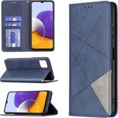 Voor Samsung Galaxy A22 5G Rhombus Texture Horizontale Flip Magnetische Leren Case met Houder & Kaartsleuven (Blauw)