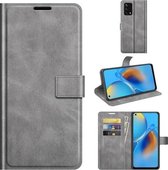 Voor OPPO F19 / OPPO A74 4G Retro Kalfspatroon Gesp Horizontale Flip Leren Case met Houder & Kaartsleuven & Portemonnee (Grijs)