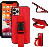Sportarmband PC + PU lederen achterkant van de behuizing met riem en houderfunctie voor iPhone 11 (rood)