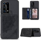 Voor Huawei P40 Pro Mandala Reliëf Magnetische Doek PU + TPU + PC Case met Houder & Kaartsleuven & Portemonnee & Fotolijst (Zwart)