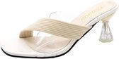 Dames buitenslippers Transparante open teen sandalen met hoge hakken, maat: 34 (beige)