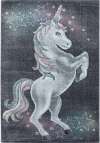 Vrolijk kinderkamer vloerkleed Funny - Unicorn - grijs - 200x290 cm