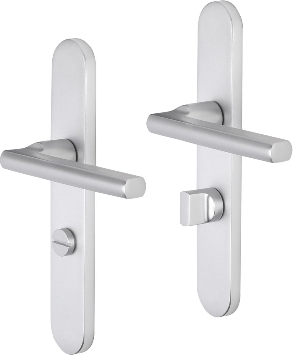 Deurkruk - Impresso Leeds - Voor binnen - Ovaal deurschild met toiletsluiting - Aluminium - 2 stuks