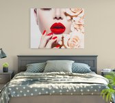 Vrouw met rode lippen - Foto op Canvas - 60 x 45 cm