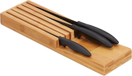 Liggend messenblok - Messenhouder voor in de lade - Bamboe - 15 x 6 x 39.5 Cm