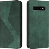 Voor Samsung Galaxy S10 Huid Voel Magnetisch S-type Effen Kleur Horizontale Flip Lederen Case met Houder & Kaartsleuf & Portemonnee (Groen)