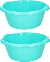 Set van 2x stuks ronde afwasteil/afwasbak turquoise groen 10 liter 38 x 16 cm - Florencia teilen - Kunststof/plastic schoonmaakemmer/sopemmer teil
