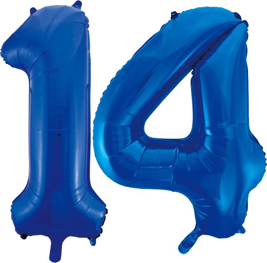 Blauwe folie ballonnen cijfer 14.