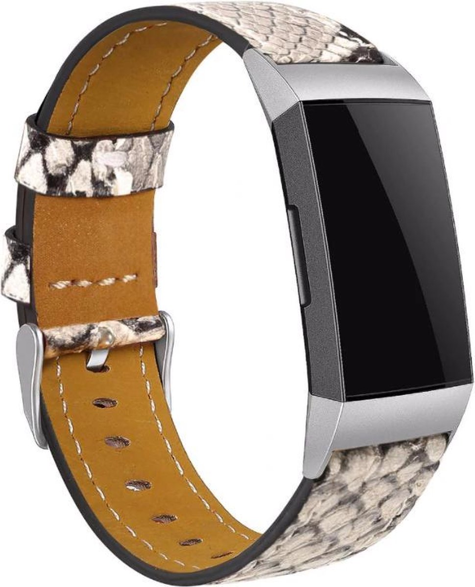 Strap-it Leren bandje - geschikt voor Fitbit Charge 3 / Fitbit Charge 4 - snake print