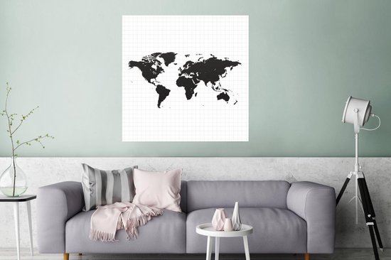 Carte du monde minimaliste sur papier affiche de fond quadrillé