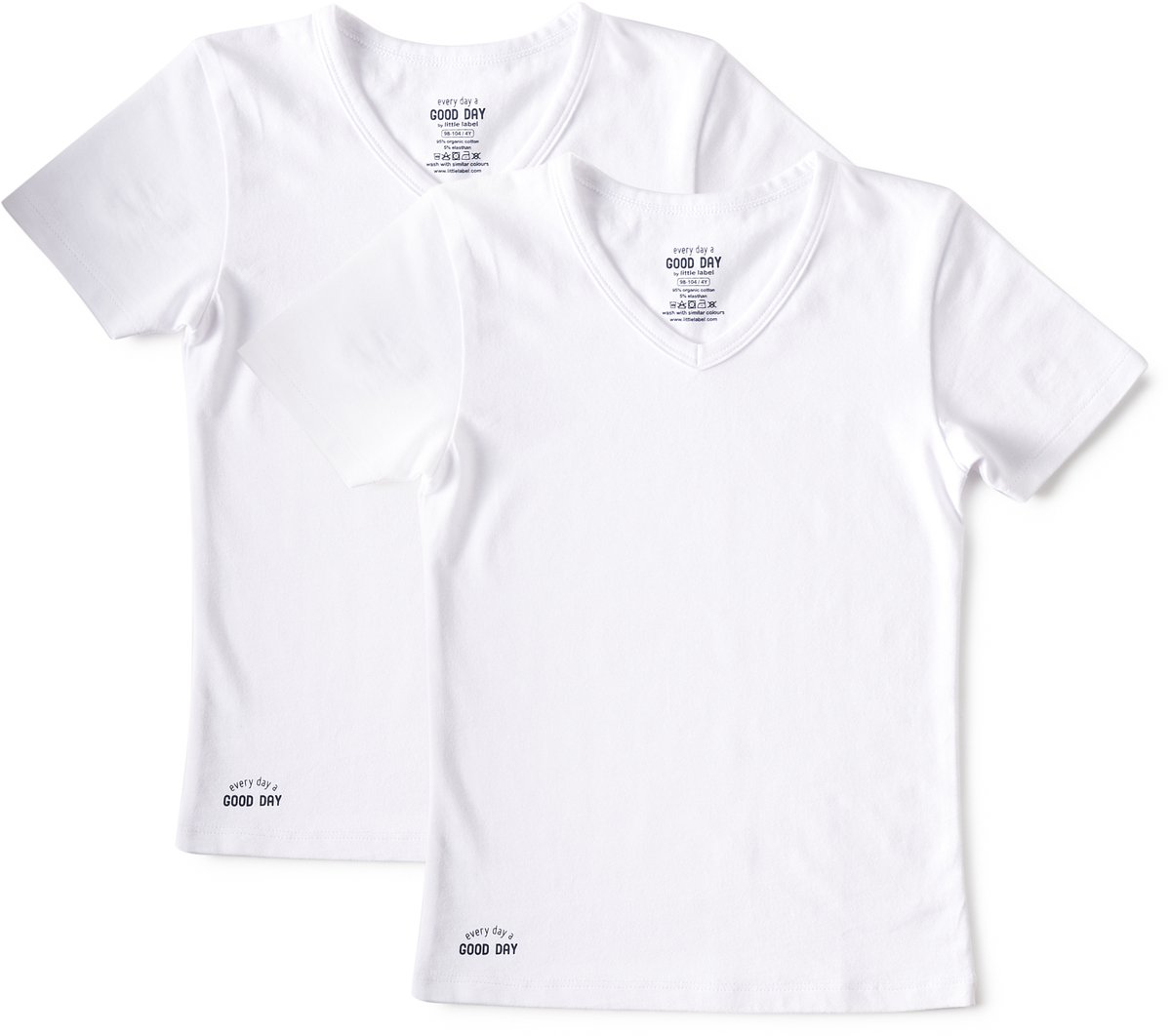 Little Label Ondergoed Jongens - T shirt Jongens Maat 110-116 - Wit - Zachte BIO Katoen - 2 Stuks - V-hals basic T shirt jongens - Wit Ondershirt