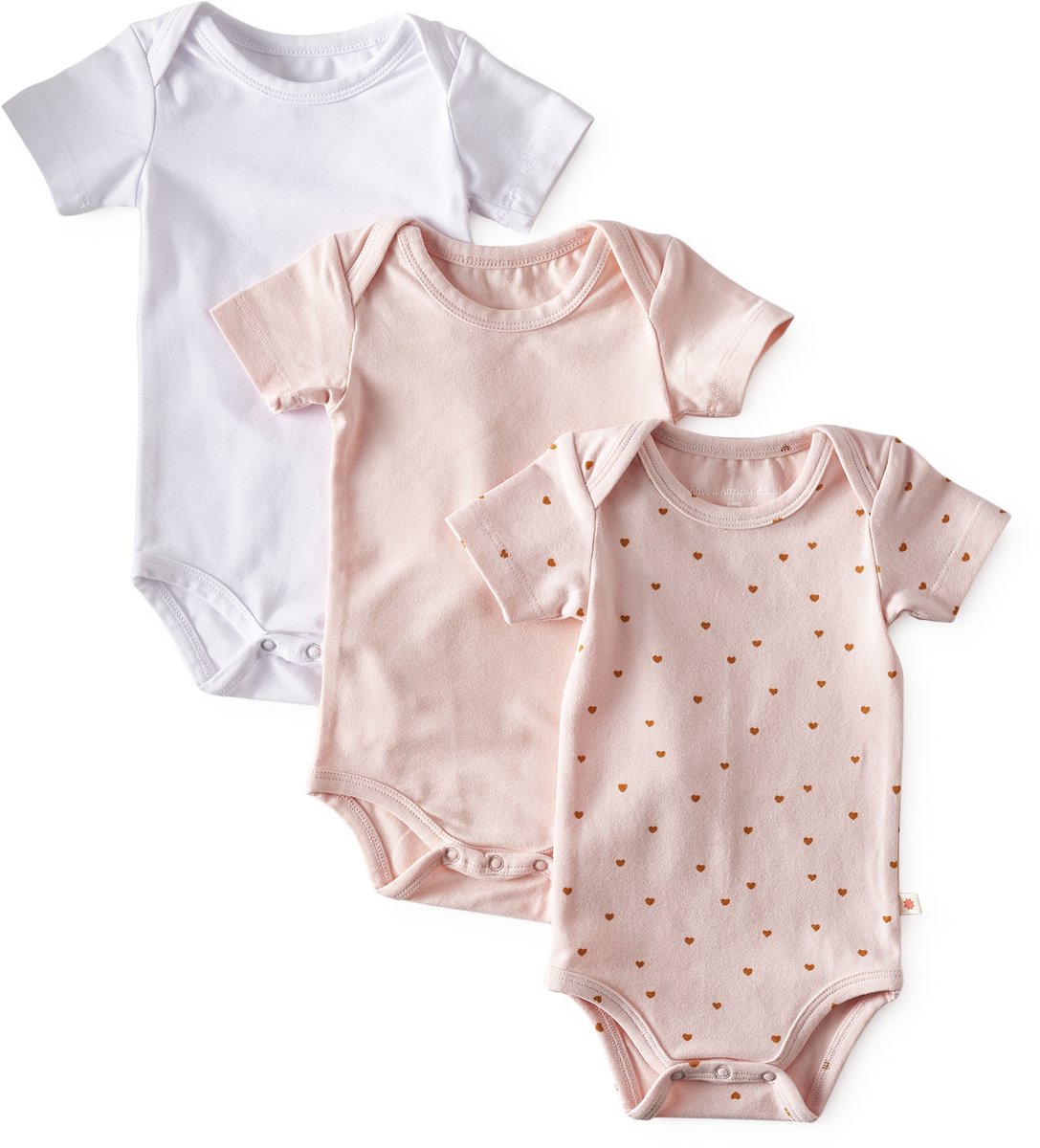 Little Label - romper korte mouw 3-pack - pink white 6M - maat: 68 - bio-katoen