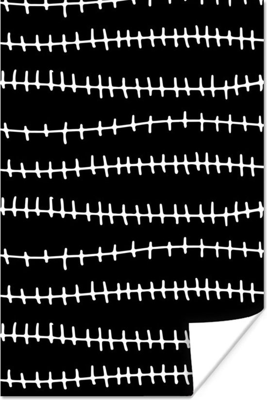 Patroon horizontale lijnen met verticale strepen in zwart-wit 120x180 cm / Bloemen Poster XXL / Groot formaat!