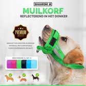 Oersterke muilkorf groen - maat L - ideaal voor grote honden - tegen bijten, happen, slopen en poep eten - machine wasbaar - comfortabele fleece afwerking - reflecterend in het don