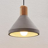 Lindby - hanglamp - 1licht - beton, hout, metaal - H: 22 cm - E27 - betongrijs, licht hout