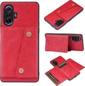 Voor Xiaomi Redmi K40 Gaming dubbele gesp PU + TPU schokbestendige magnetische beschermhoes met kaartsleuf en houder (rood)