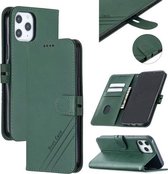 Stikstijl 2-kleuren koetextuur Horizontale flip PU-lederen hoes met houder en kaartsleuf en lanyard voor iPhone 12/12 Pro (groen)