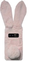 - ADEL Siliconen Back Cover Softcase Hoesje Geschikt voor Samsung Galaxy Note 8 - Roze Konijn Pluche Stof