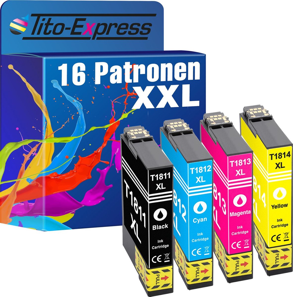 PlatinumSerie 16x cartridge alternatief voor Epson T1811-T1814 XP402 XP405 XP412 XP415 XP315 XP312 XP215 XP212 XP225 XP322 XP422 XP425 XP325 XP222 XP202 XP205 XP30 XP302 XP305