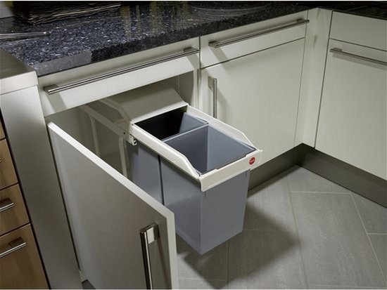 Hailo Multi-Box Duo L Inbouw-afvalscheidingssysteem, dubbele vuilnisemmer, 2 x 14 liter, met uittrekbare binnenemmers, 2-voudig afvalscheidingssysteem voor de keuken, crèmewit