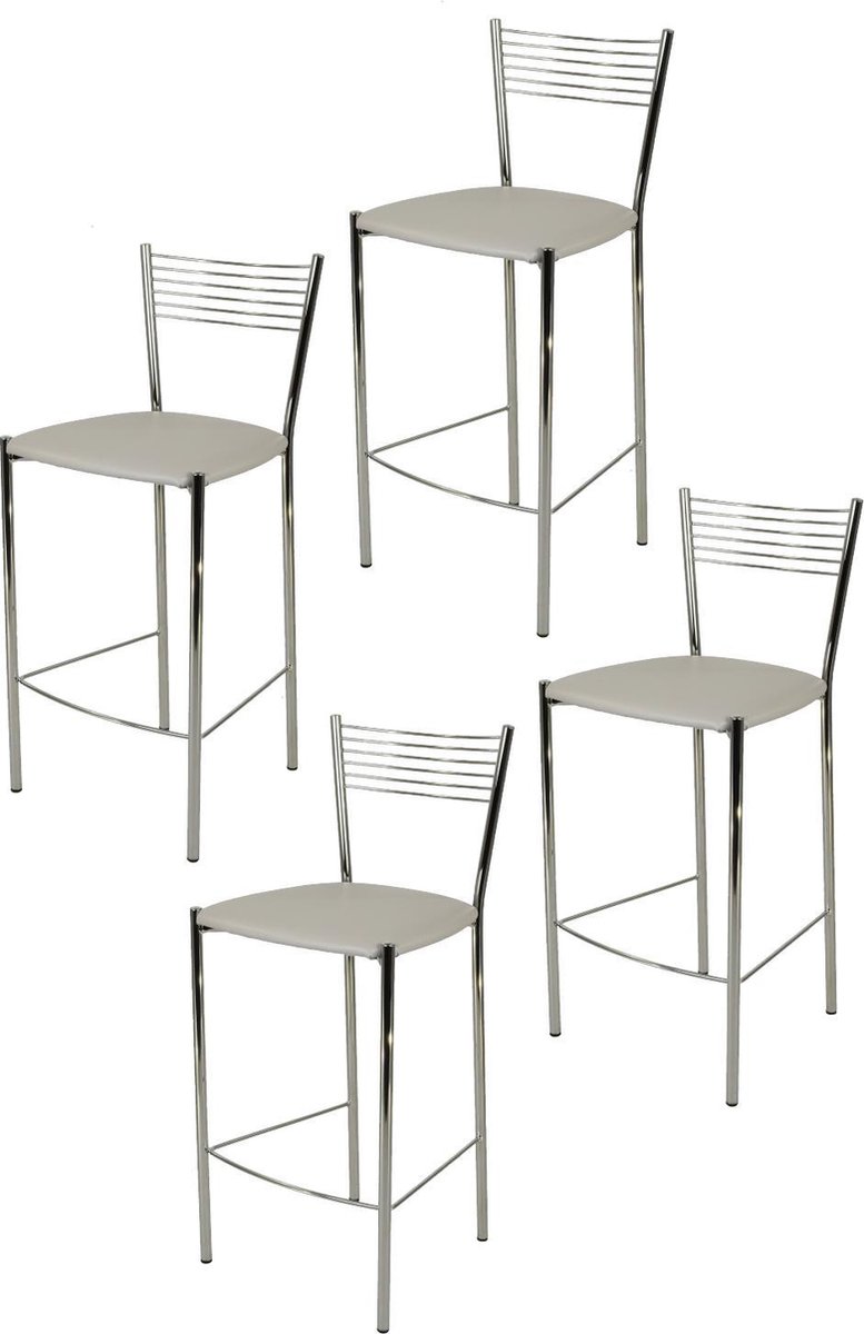 Tommychairs Elegance - Eetkamerstoelen - Set van 4 - Chroom & Licht Grijs - Kunstleer