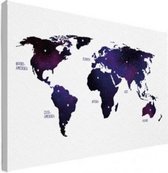 Wereldkaart Stars And Continents Paarstint - Canvas 120x90