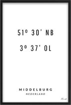 Poster Coördinaten Middelburg A2 - 42 x 59,4 cm (Exclusief Lijst)