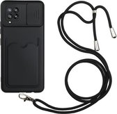 Voor Samsung Galaxy A42 5G Sliding Camera Cover Design TPU Beschermhoes met Kaartsleuf & Nekkoord (Zwart)