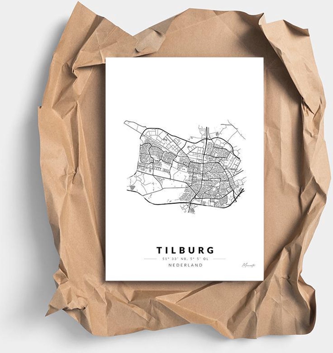 Poster Stad Tilburg A4 21 x 30 cm Inclusief lijst (Zwart